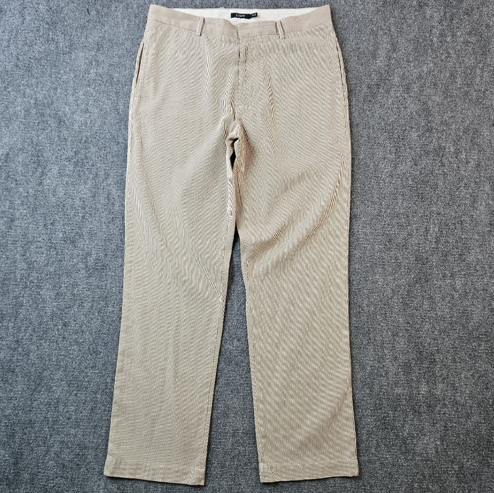 J.Crew Men's Pinstripe Chino Pants 34x32 Khaki Tan Brown Slim Fit Cotton Prep